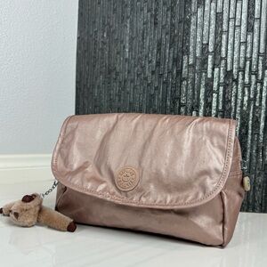 Kipling Rose Gold Nylon Dolores Cosmetic Bag Clutch